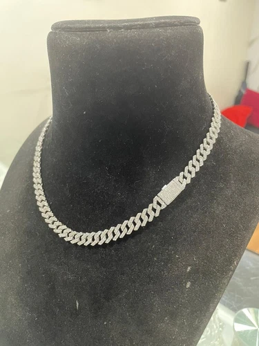 Mens 9 mm x 20 " Miami Cuban link chain Necklace Real 925 Silver real moissanite - product listing photo
