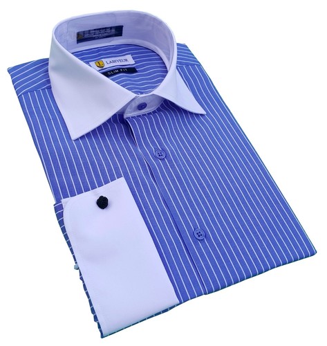 AZAR MAN Men's French Cuff Dress Shirt - Slim Fit Spread Collar Cotton Blend