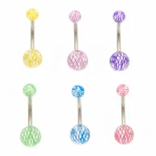 Belly Rings Acrylic with Assorted Swirl Design Pack of 6 14ga Surgical Steel