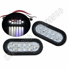 2 White 6 Oval Trailer Lights 10 Led Stop Turn Tail Truck Sealed Grommet Plug