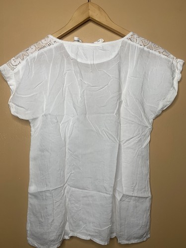 H&M Women Size 4 Blouse Scoop Neck Lace White Short Sleeve - Picture 17 of 18