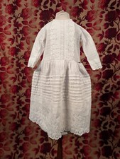 VICTORIAN 19TH C WINDOWPANE WHITE COTTON CHILD S DRESS W EYELET