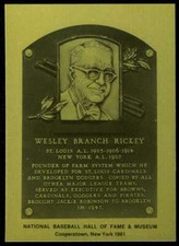 Branch Rickey Rare 1981-89 Hall of Fame Plaque Metallic Card St. Louis Cardinals