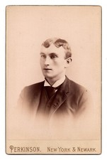 CIRCA 1870s CABINET CARD PERKINSON HANDSOME YOUNG MAN IN SUIT NEW YORK