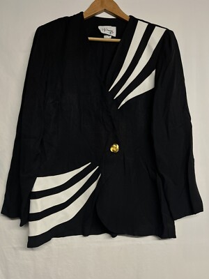 Vintage DJ Summers Womens Black & White  Blazer Jacket Button Size 10