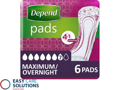 Depend Maximum - Pack of 6 - Incontinence Pads for Women