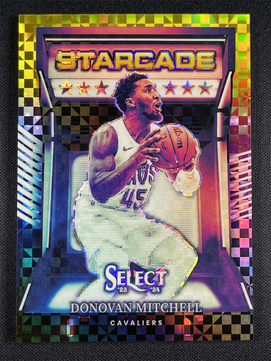 2023-24 Panini Select Donovan Mitchell #8 Gold Checkerboard Prizm Starcade /10