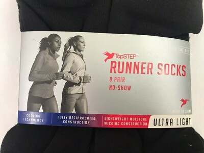 TopStep Women's Size 6-12 Socks Athletic Runner 8 Pair No Show Ultra Light NWT