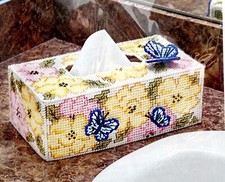 Rose Garden Long Tissue Cover Box 3D Butterfly Plastic Mesh Canvas Stitch Kit