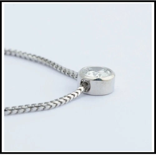 Bezel Set Round Cut 0.50 CT Lab Grown Diamond In 14K White Gold Women's Pendant - Image 3 of 4