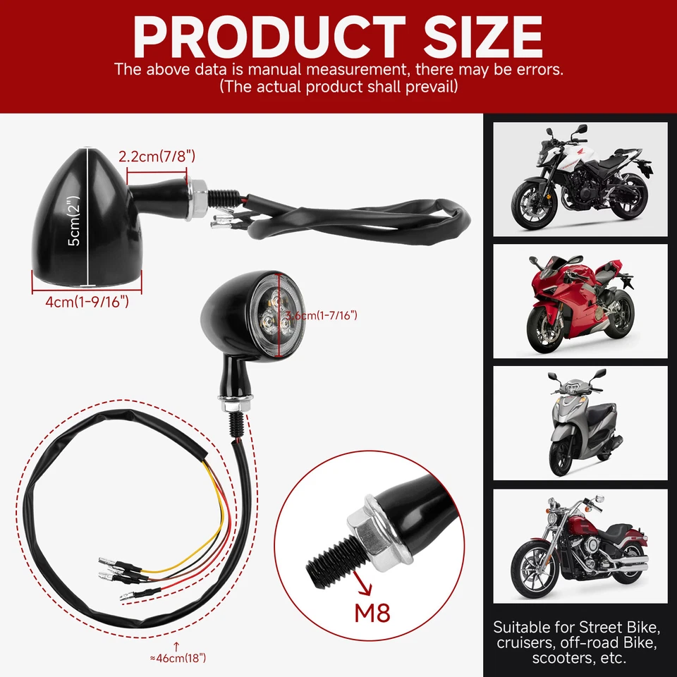 Indicador de luces de freno LED DRL de señal de giro de 2 piezas para Harley Honda Yamaha Suzuki Foto 2 de 4