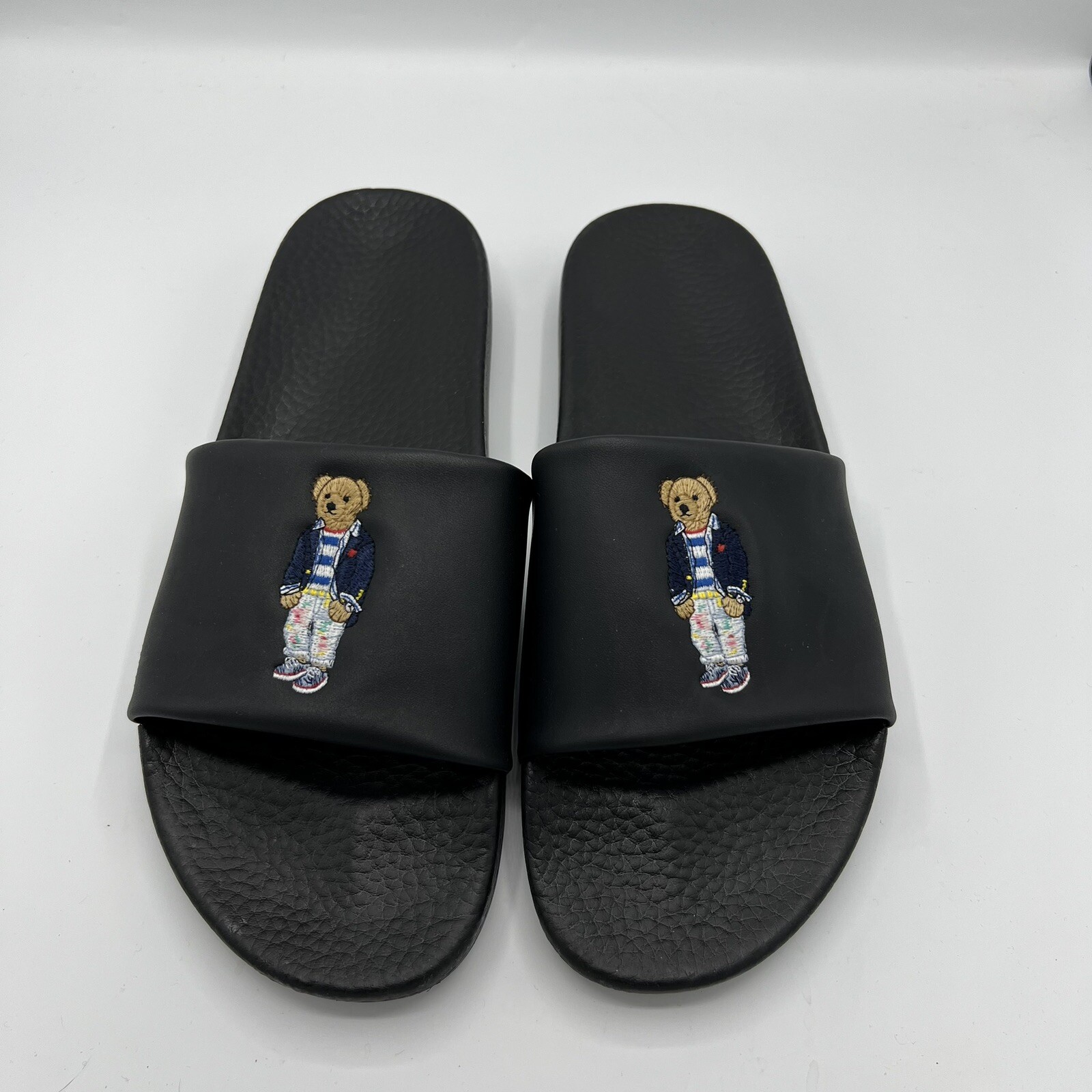 New Polo Ralph Lauren BIG POLO BEAR Pool Slides Sandals BLACK
