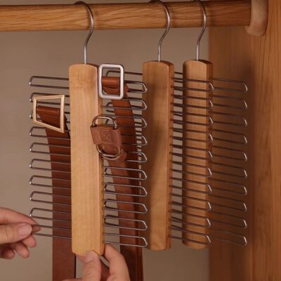 New Ties Hanger 20 Bar Scarf Belt Organizer Rack Wardrobe Wooden Storage Rack US