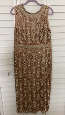 MACDUGGAL NWT Gown Size 10 Fully Beaded Sleeveless Gold Sequins Pearls Beads