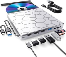 External CD DVD Drive USB 3.0 Type-C 8-in-1 Burner for Laptop PC