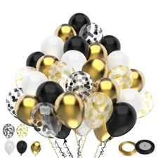 Black Gold White Confetti Balloon Set,100pcs 12 Inch Metallic Gold and Black ...