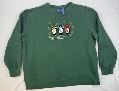 Cozy Penguin Christmas Sweatshirt XL Green Cute Winter Core