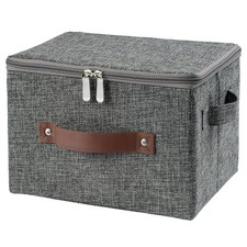 Storage Bins with Zipper Lid Decorative Lidded Box Fabric Baskets Gray