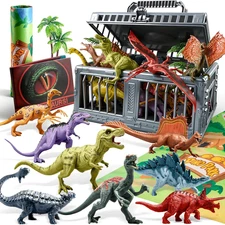 Dinosaur Toys with Activity Play Mat & Storage Cage, 19 PCS Realistic Dinosaur F