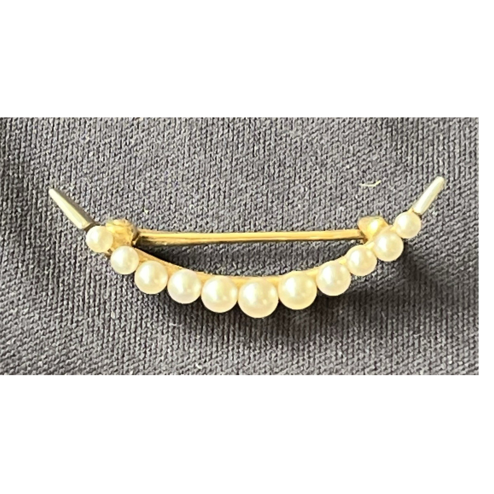Vintage 14K Gold Bar Brooch Pin, Round White Pearls, 1.25”, Fine Jewelry