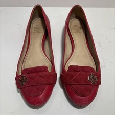 Tory Burch Leila Mestico Red Leather Quilted Suede Loafers 8.5 Women  s Brazil