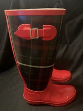 Talbots Rain Boots Womens Red Plaid Mid-Calf ...