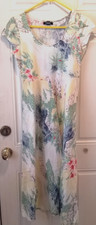 Chaps size M White Floral Scoop Neck Full Skirt 100% cotton Maxi Dress pa475