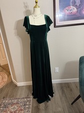 Azazie Green Velvet Floor-Length Bridesmaid Dress Flutter Sleeve Size A10