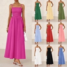 Womens Strappy Pocket Summer Casual Stretch Long Dress Holiday Party Dresses UK
