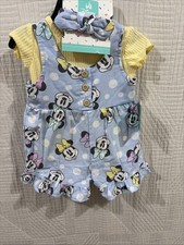Minnie Mouse 3 Piece Blue Short Set 0/3 M New