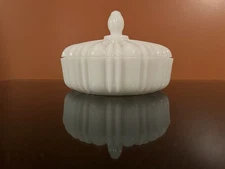 Vintage Anchor Hocking "Old Cafe" milk glass covered candy or trinket dish