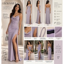 Liz & Sara Lilac Y2K Cowl Neck Maxi Dress High Slit 90s Minimalist Gown S