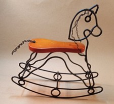 Metal Rocking Horse. Wooden Seat. 8.5" Long, 8" Tall. Charming