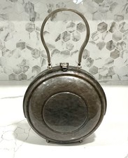 Vintage 1950s VIVIENNE Pearlized Gray Lucite Round Hard Purse Handbag PRISTINE