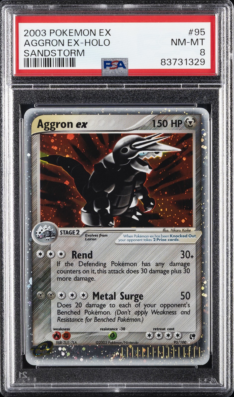 2003 POKEMON EX SANDSTORM #95 AGGRON EX-HOLO PSA 8