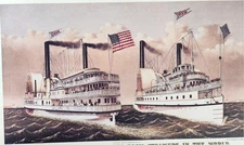 Drew St John Hudson River Steamboats Currier & Ives Vintage Print Art
