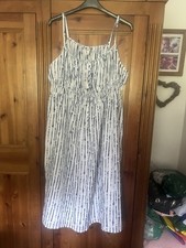 M&S Midi  summer Dress  size 20 strappy blue and white striped generous fit NWT 