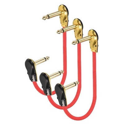 3 x Guitar Patch Cable 15 Inch 1/4 Inch Metal Flat Head Pedal Cord Red