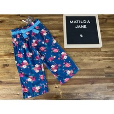 NWT Matilda Jane Moments With You Blue Happy Harvest Floral Rayon Pants Girls 4