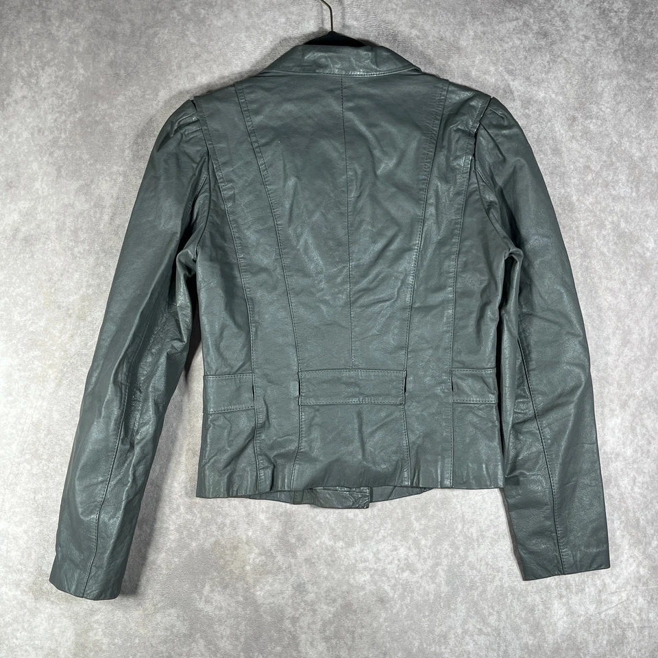 Vintage 70s Bermans Leather Jacket Womens 6 Gray Long Sleeve Mob Wives Biker - Image 3 of 4