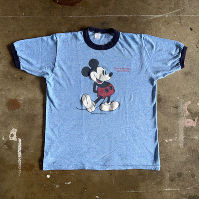 70s VINTAGE MICKEY MOUSE RINGER T-SHIRT SZ M SANTA MONICA