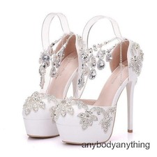 Women's High Heel Round Toe Sandals Rhinestone Shiny Wedding Bridal Party Shoes