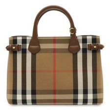 Burberry Banner Check Medium Canvas Leather Tote Bag Brown Auth