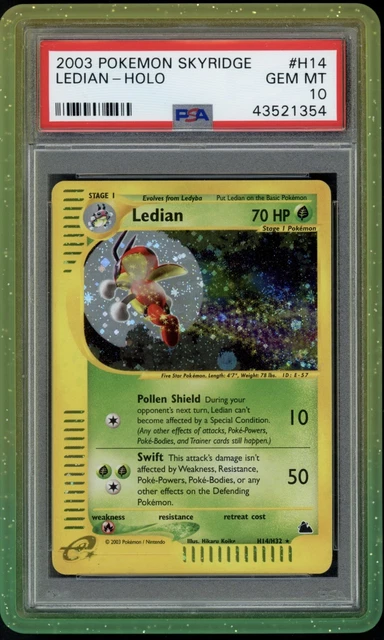PSA 10 LEDIAN #H14 HOLO POKEMON 2003 SKYRIDGE HOLOFOIL SWIRL