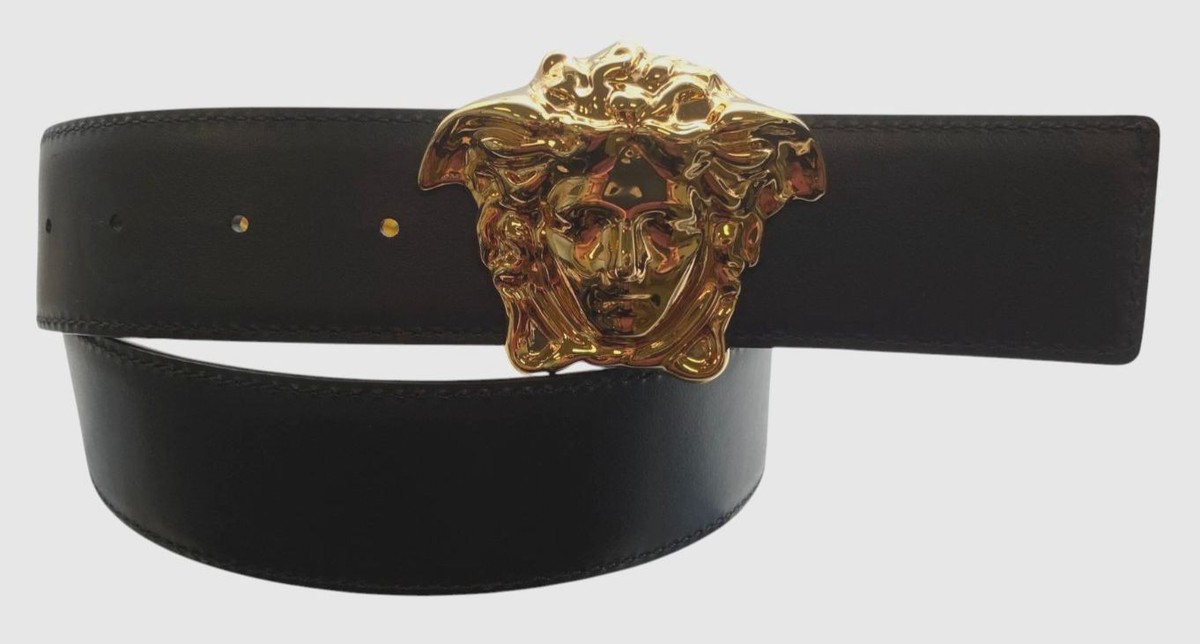 Versace Mens Black Barocco Medusa Head Buckle Reversible Leather