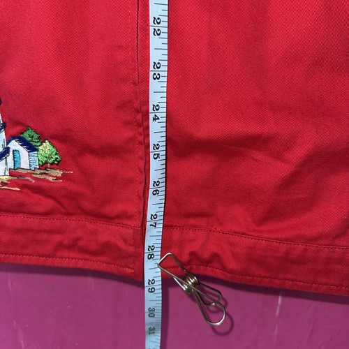 Quacker Factory Lightweight Denim Jacket Red Size Medium Hooded Lighthouses - Picture 7 of 17