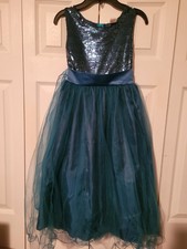 Girls Blue Sequin Tulle Ball Gown Dress Sleeveless Long Formal Party Wear