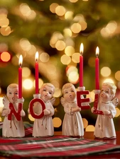 Set of 4 Ceramic Noel Angel Candle Holders – Christmas Holiday Decor