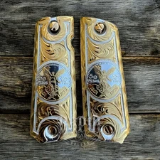 1911 45 38 Super Full Size Centenario Gold Gun Pistol Grip Cachas & 24K Screws