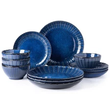 Stoneware Dinnerware Sets, Handmade Reactive Glaze Plates and Bowls Sets, Chi...